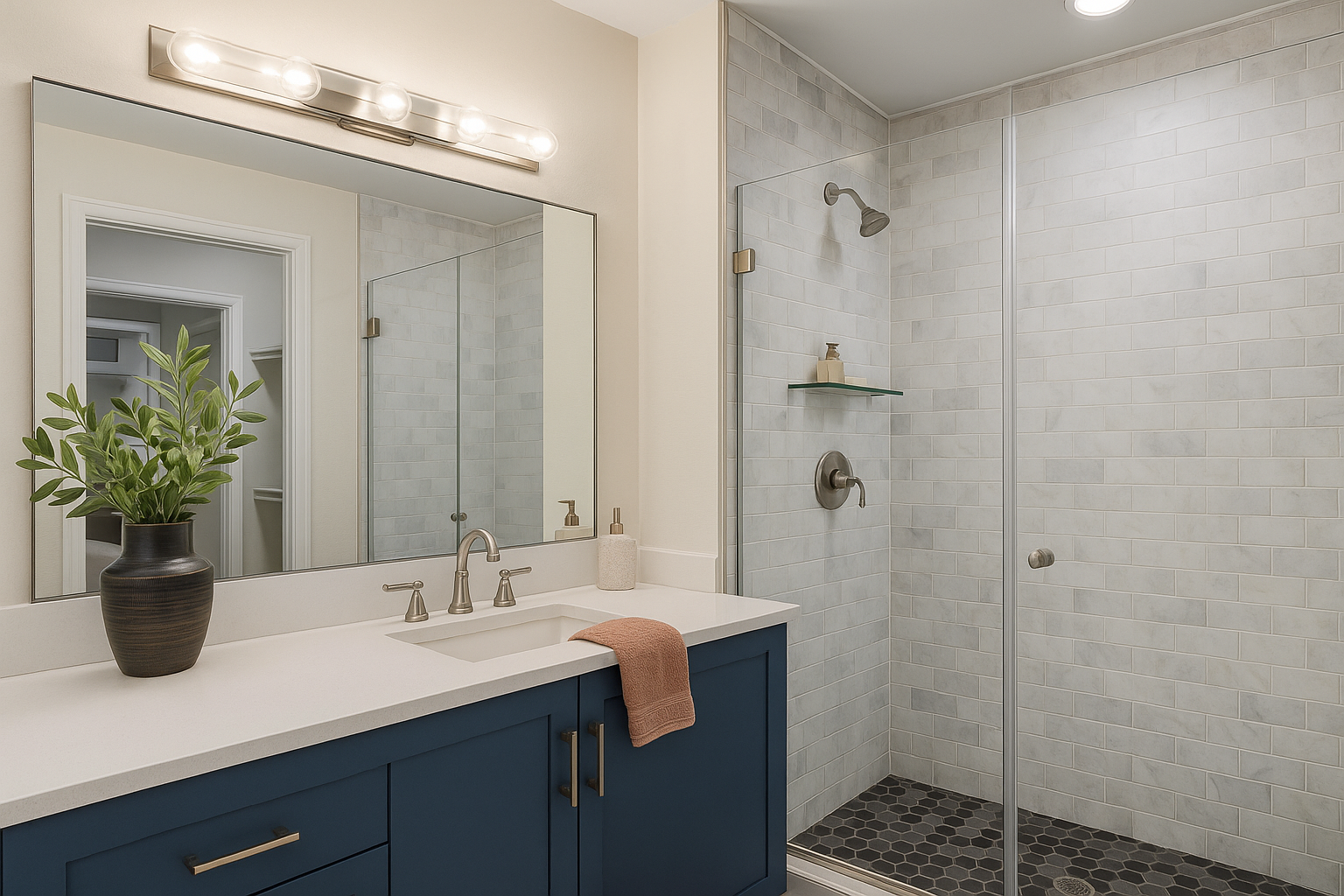 Modern bathroom with updated vanity and walk-in shower showcasing high-quality interior remodeling