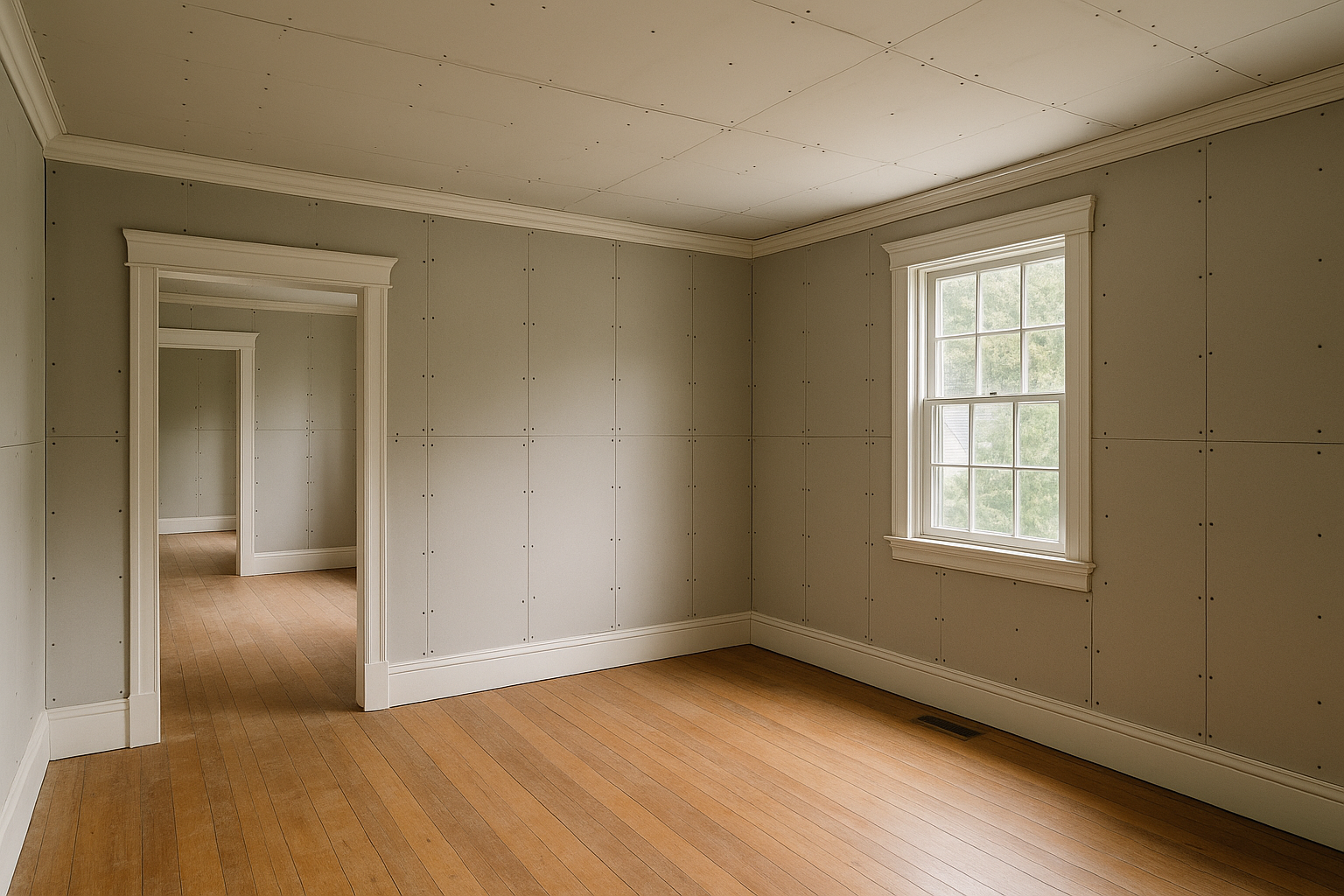 Room under renovation with new wall installation showcasing professional drywall service